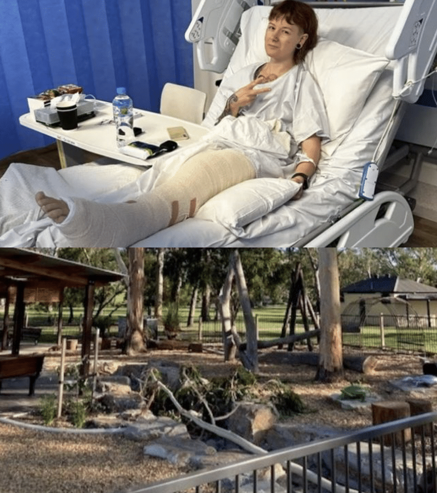 Mum lucky to be alive after tree limb falls on her in freak playground accident