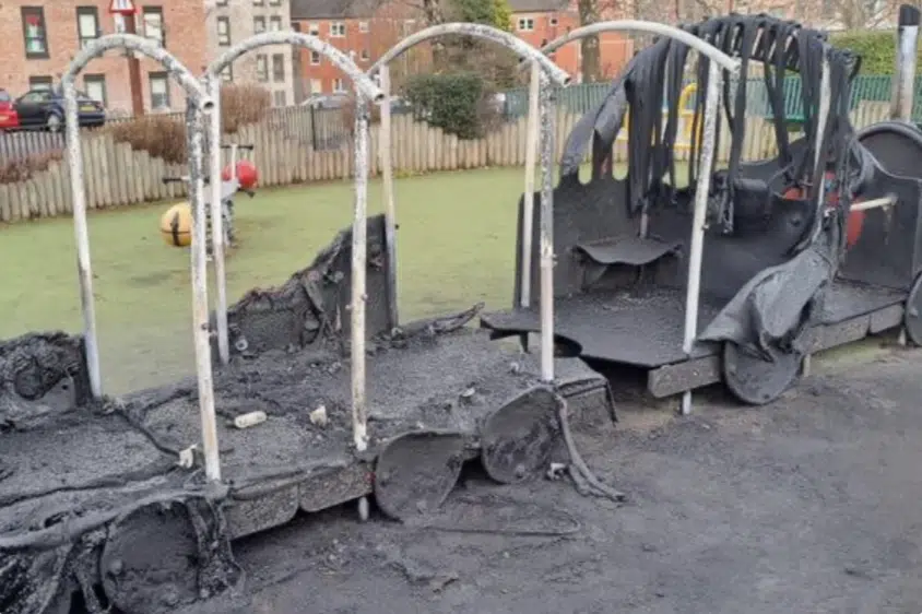 Vandal’s torch playground and cause £25,000 worth of damages and decimated equipment
